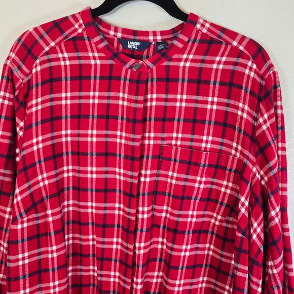 Lands End Tunic Top Women's 2X Red Plaid Flannel Pockets Winter Wardrobe Casual - Picture 4 of 10